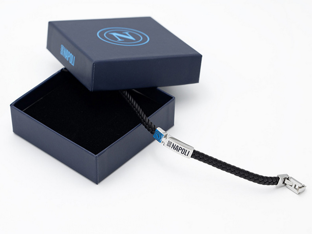 NAPOLI BRACCIALE CUOIO E ACCIAIO, PIASTRINA | Ellepiu