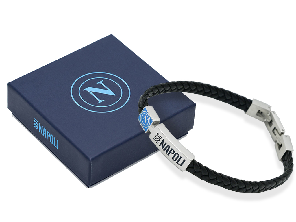 NAPOLI BRACCIALE CUOIO E ACCIAIO, PIASTRINA | Ellepiu