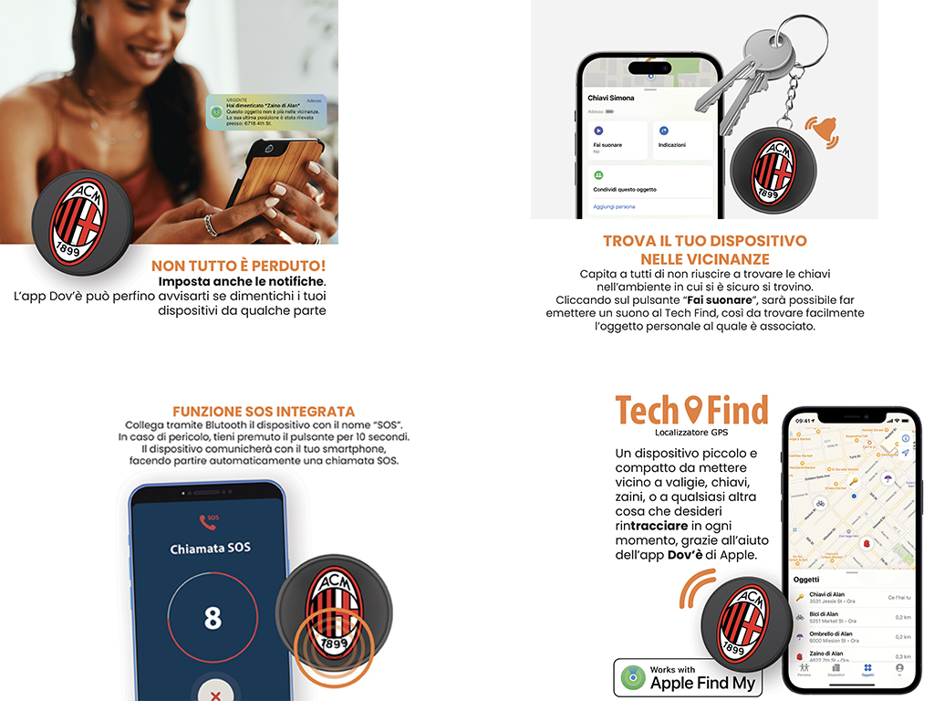 MILAN LOCALIZZATORE GPS, GANCIO PORTACHIAVI | Ellepiu